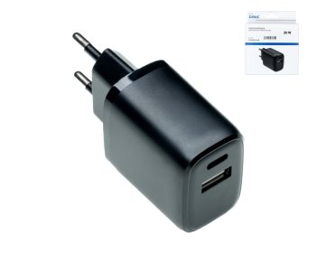 USB C+A töltő/tápegység 20W, PD, fehér, Power Delivery doboz, fekete, DINIC doboz